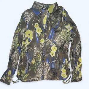 Frank Walder floral going out top button-up shirt cinched at the sides Size M/L